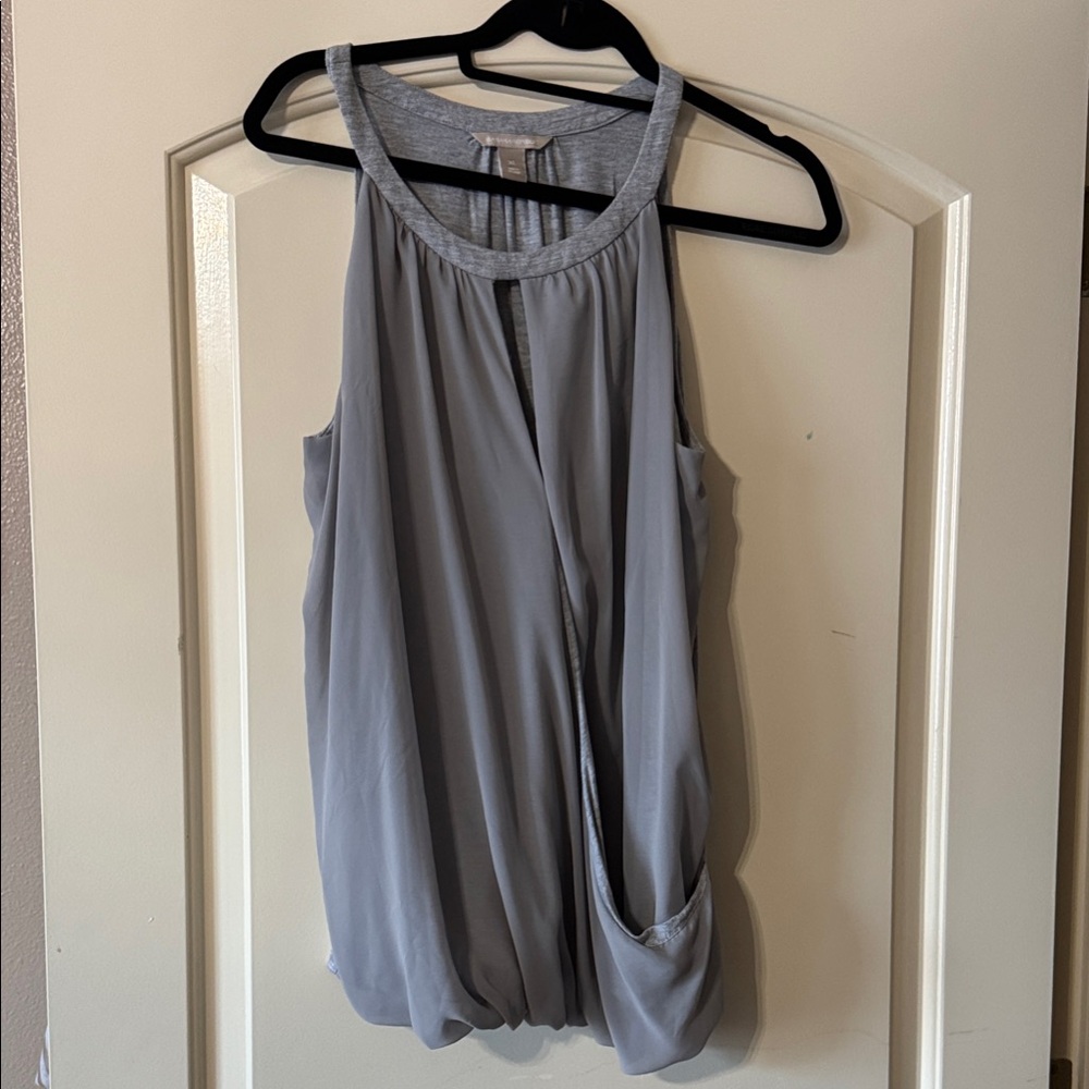 Banana Republic Light Gray Sleeveless Keyhole Draped Blouse XL